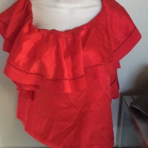Rachael Zoe Red Ruffle eyelet Top 6